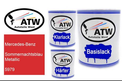 Mercedes-Benz, Sommernachtsblau Metallic, 5979: 1L Lackdose + 1L Klarlack + 500ml Härter - Set, von ATW Autoteile West.